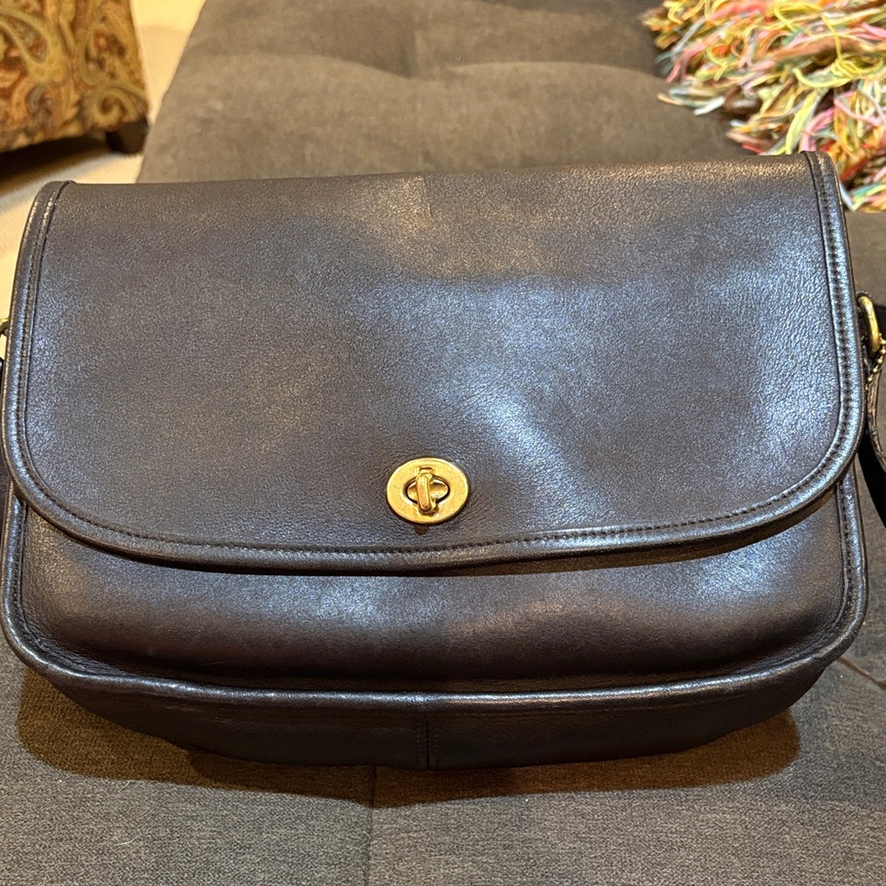 Coach Black Leather Turn-Lock Crossbody Bag